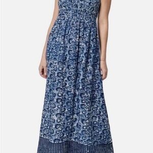 Faherty Navy Floral Strapless Dress